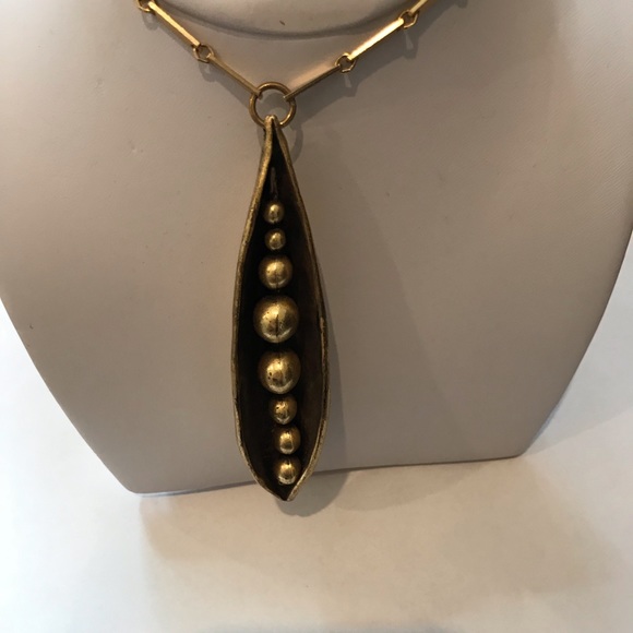 Vintage Solid Brass Pea Pod Necklace beautiful and heavy.
